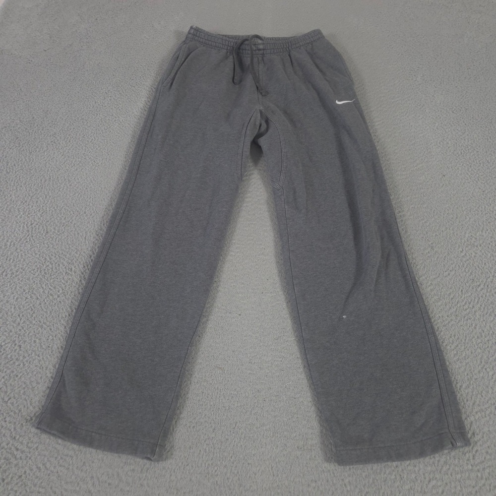 Nike Sweatpants Mens Medium Gray Club Open-Hem Fleece Straight Leg Logo Pants